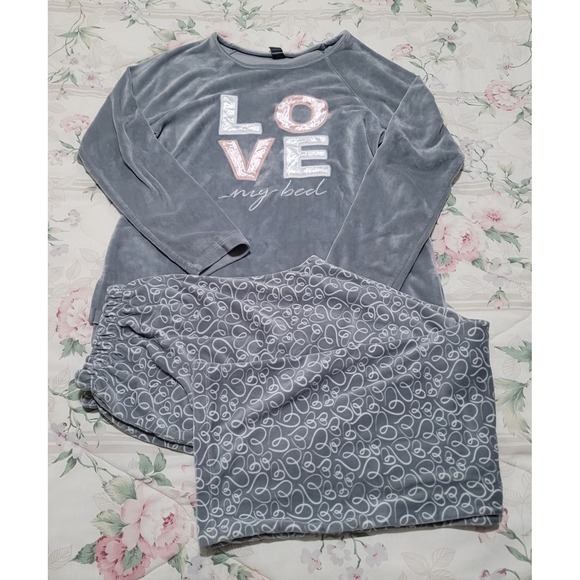 George Other - George Women's Textured Stretch Microfleece 2-Piece Pajamas Set, Small, Grey